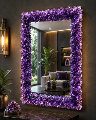 Amethyst Mirror , Gemstone Mirror , 18x12 Inches Crystal Mirror for Living Room