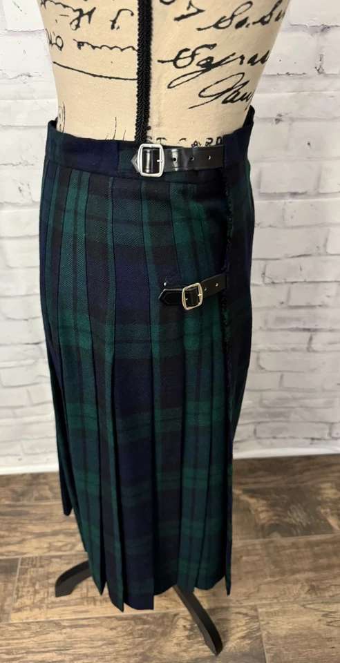 Saia Kinloch Anderson Tartan Kilted Plissada Lã Verde Xadrez Tamanho 12 GB Fivela - Imagem 2 de 4