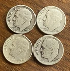 4 Roosevelt Silver Dimes 90% Silver Lot $0.40 FV US Coins 1960 D 1950 1956, 1959