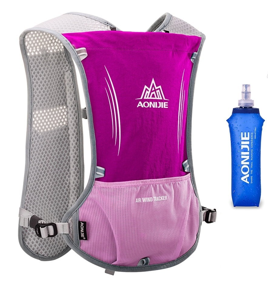 Multifunctional Running Backpack Hydration Vest - 500ml BPA Flask Bottle Pink