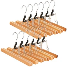 12 Pack Wooden Skirt Pants Clothes Hangers with 360° Swivel Hook, Non Slip Sl...