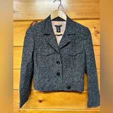 Chic Alexandra Bartlett Black White Tweed Collared Pretty Women’s Lined Jacket 8