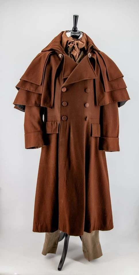 chocolate Brown wool cape coat for men and women, garrick wool Duster coat for - Image 4 of 4