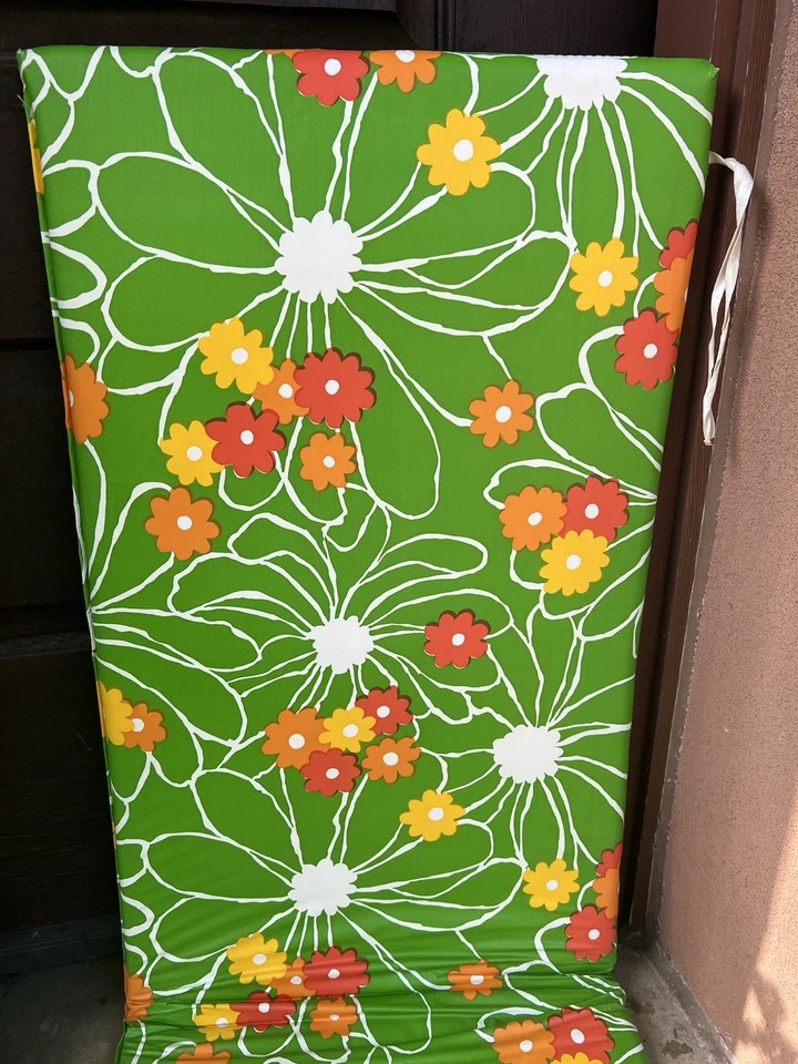 "Par (2) cojines de vinilo florales retro chaise césped sillón 53"" X 15"" DE COLECCIÓN" Foto 2 de 4