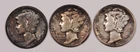 3 Better Date Mercury Dimes, Circulated, 1937 1937-S 1938, Start 99c No Reserve!