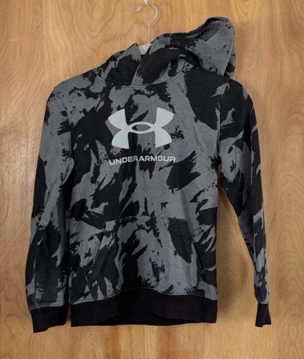 Under Armour Boys Youth Size M Geometric Camo Print Hoodie Black Grey NWOT - Image 2 of 4