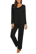 Ekouaer Womens Pajama Sets 2 Piece Lounge Set Fall Winter Large, A01-black