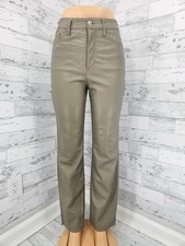 Express Modern Straight Super High Rise Faux Leather Pants Olive Taupe 6R