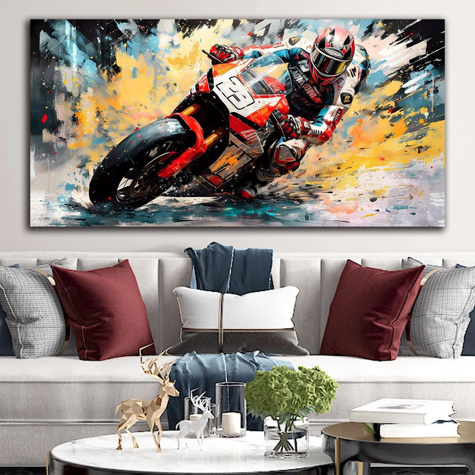 Arte de parede de motocicleta para quarto, grafite decoração de parede de corrida de motor para viver... - Imagem 3 de 4