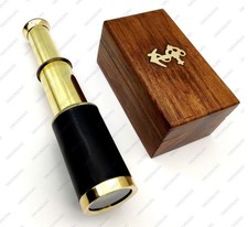 Nautical Brass Spyglass Telescope with Box, Brass Black Leather