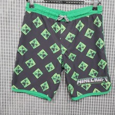 Minecraft Kids Swim Trunks Creeper Print Board Shorts 6/7 Gray Green