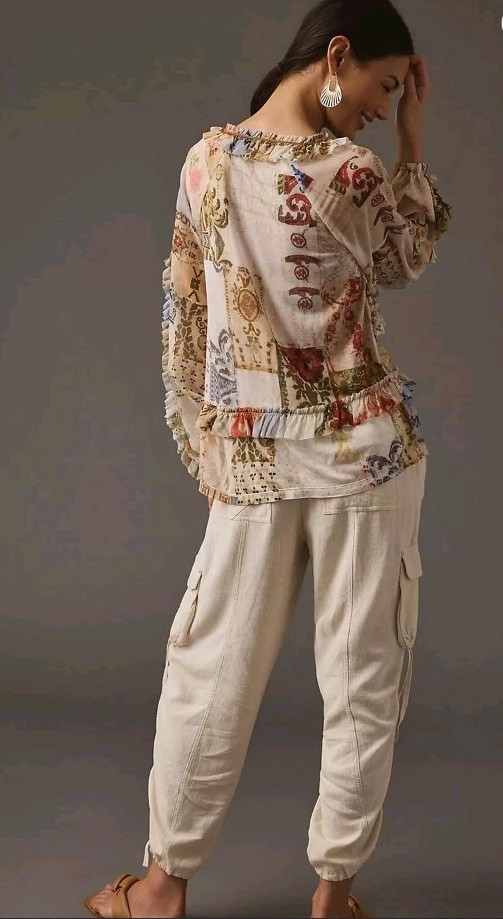 ANTHROPOLOGIE Blouse Patchwork Tiny Ruffled Babyd… - image 4