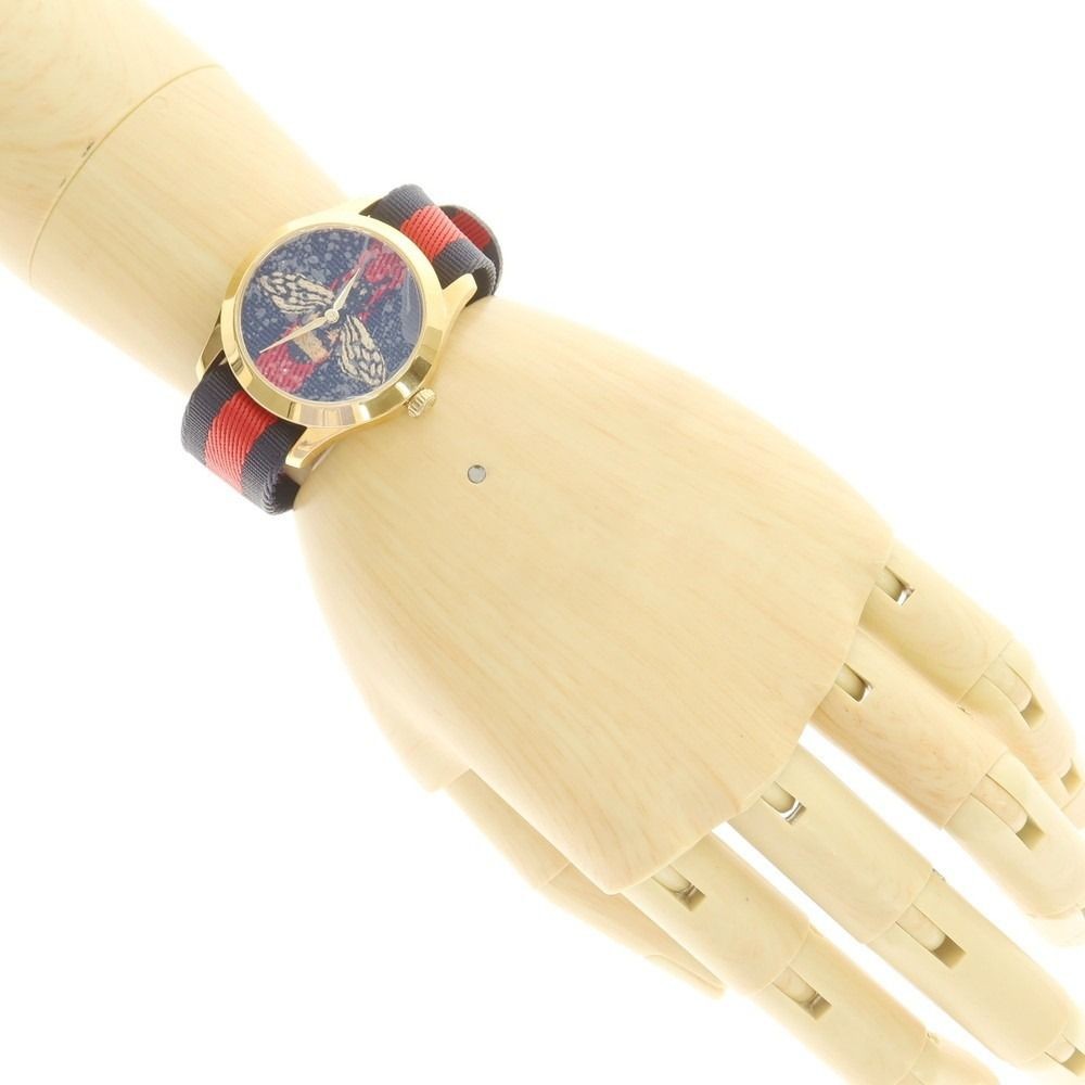 Gucci Timeless G Bee Watch Gold Navy Unisex Quartz 5ATM Used/Unused From Japan thumbnail 7