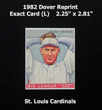 JESSE HAINES 1982 Dover Reprint 1933 GOUDEY Card #73 _ Exact Card (L)