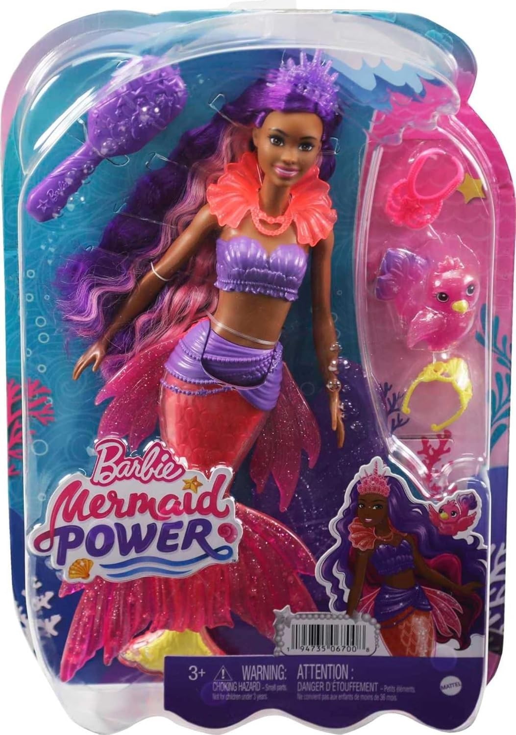 Barbie poupée sirène Brooklyn coffret de jeu aquatique pour le bain et la piscine