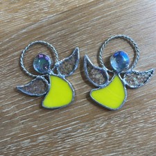 Vintage Stained Glass Christmas Angel Window Ornament Hanging Suncatcher Set 2