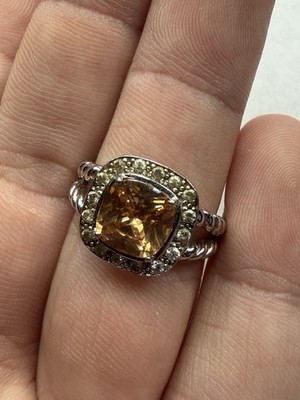 Stunning Sterling Silver Cushion Cut Orange Stone Ring Size 8   5.7g