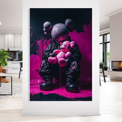 Wandbild Kaws and the Teddy Bear, Wandbild Acrylglas, Leinwand oder Poster