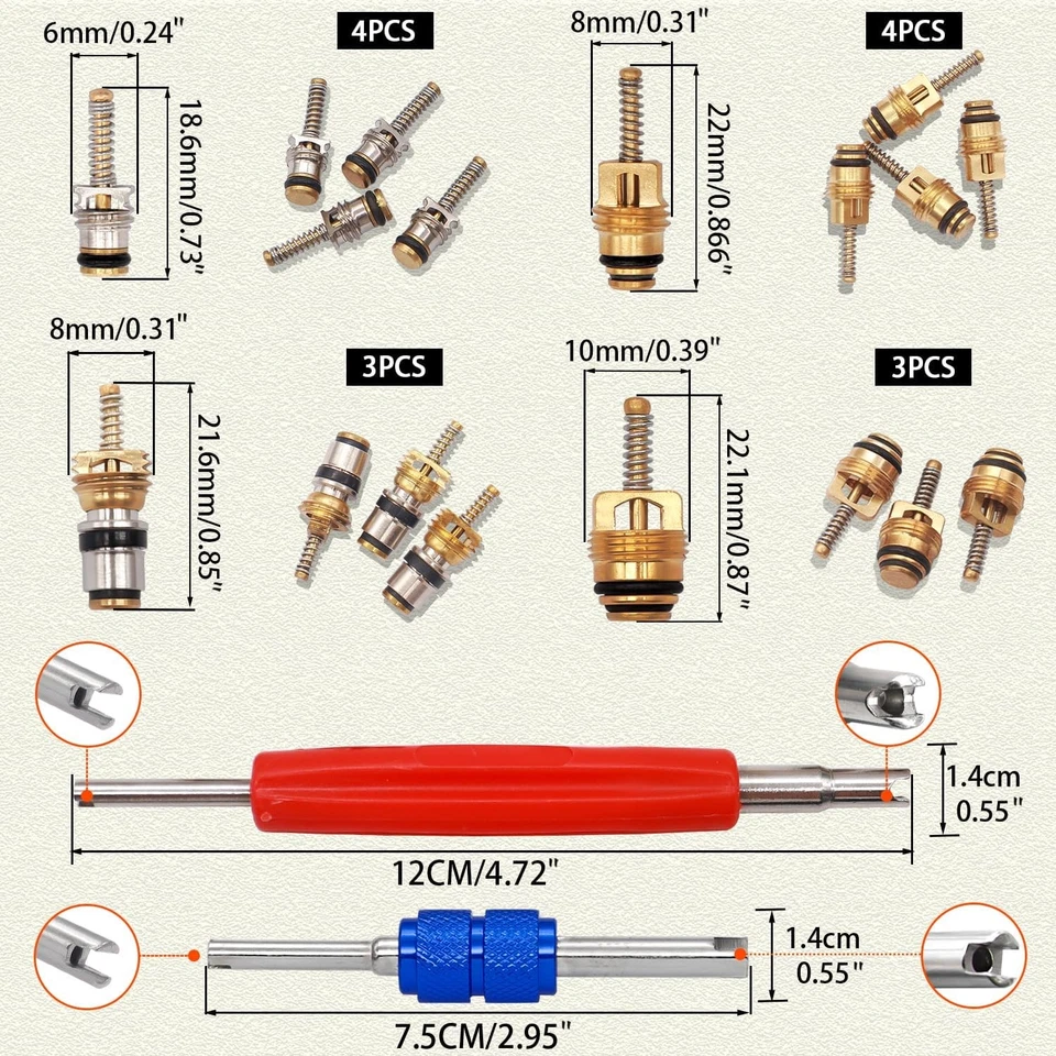 For Ford 102pcs 134A R12 Car Air Conditioning Repair A/C Valve Core Remover Tool - Image 4 of 4