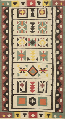 Ivory Traditional Reversible Kilim Rugs Handwoven Area Wool Carpet 4x7 ft