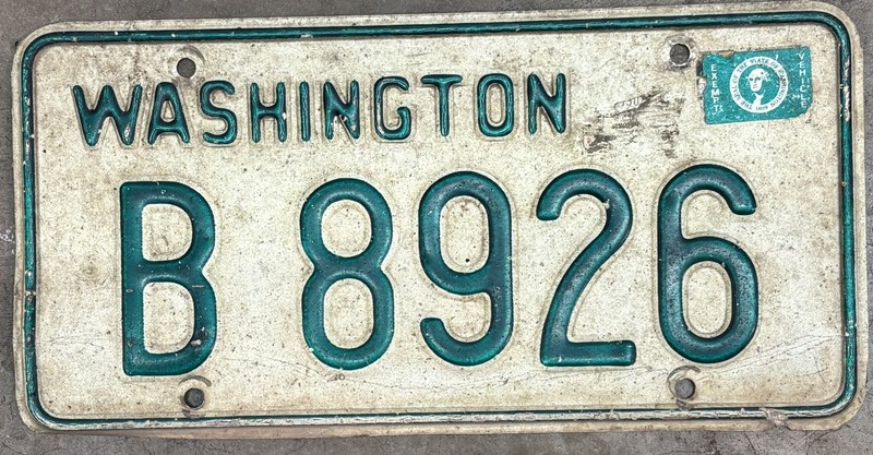 1968 Base Washington State Exempt License Plate 