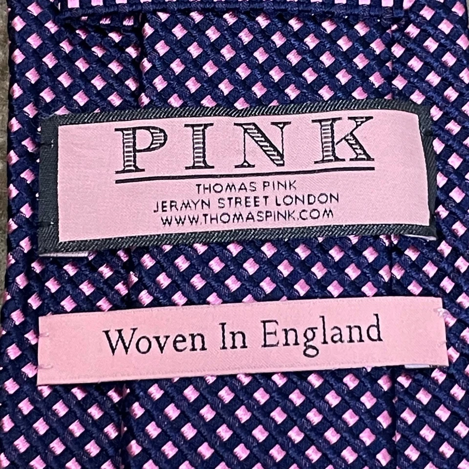 Corbata de seda Thomas rosa azul marino rosa guinga tejida Inglaterra lujo para hombre Foto 4 de 4