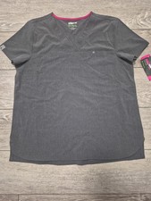 Womens ScrubStar Active V Neck 3 Pocket Gray Scrub Top W/ 4 Way Stretch Size XL