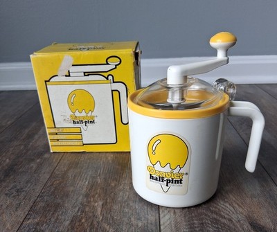 1980's DONVIER Half-Pint Manual Hand Crank Ice Cream Maker with Recipe Guide
