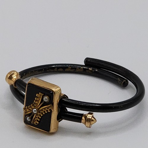Victorian Edwardian Black Enamel Seed Pearl Momento Mori Mourning Bracelet 1897 - Picture 13 of 19