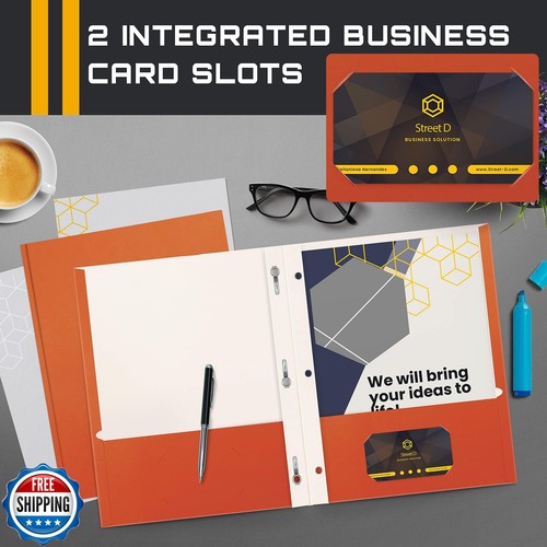 Better Office Products Orange Paper 2 Pocket Folders with Prongs, 50 Pack, Ma - Picture 4 of 5