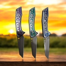 3 Spring Assisted Pocket Knife 3.5" Titanium 7.95" Open, Aluminum Handle EDC