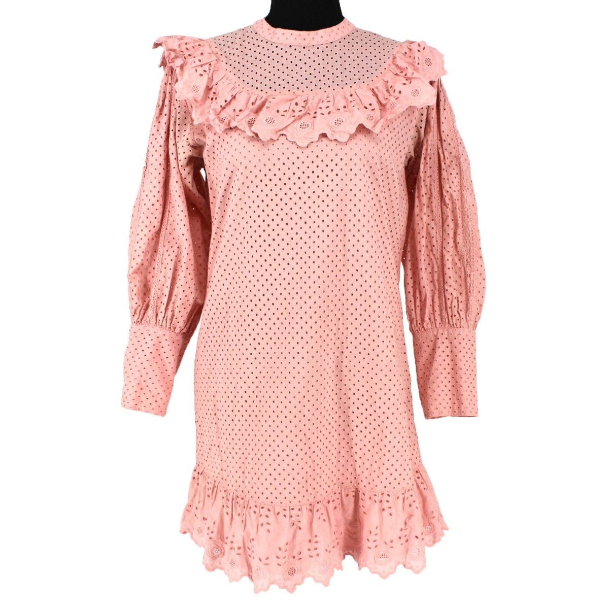 Rose Frantz ♥ Lace Shirring Mini Dress/追跡付 LoveShackFancy Alli Pink Cotton Eyelet Lace Ruffle Long