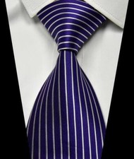 Hot Classic Striped Purple White JACQUARD WOVEN 100 Silk Men's Tie Necktie