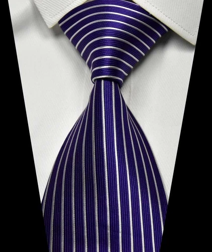 Hot! Classic Striped Purple White JACQUARD WOVEN 100% Silk Men's Tie Necktie