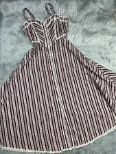 Vintage 70s Gunne Sax Striped Button Up Sun Dress Prairie Sleeveless Floral