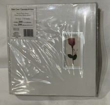 Loblaws White Fabric W/Red Rose Insert Photo Album-200 Pockets Holds 4x6 Photos
