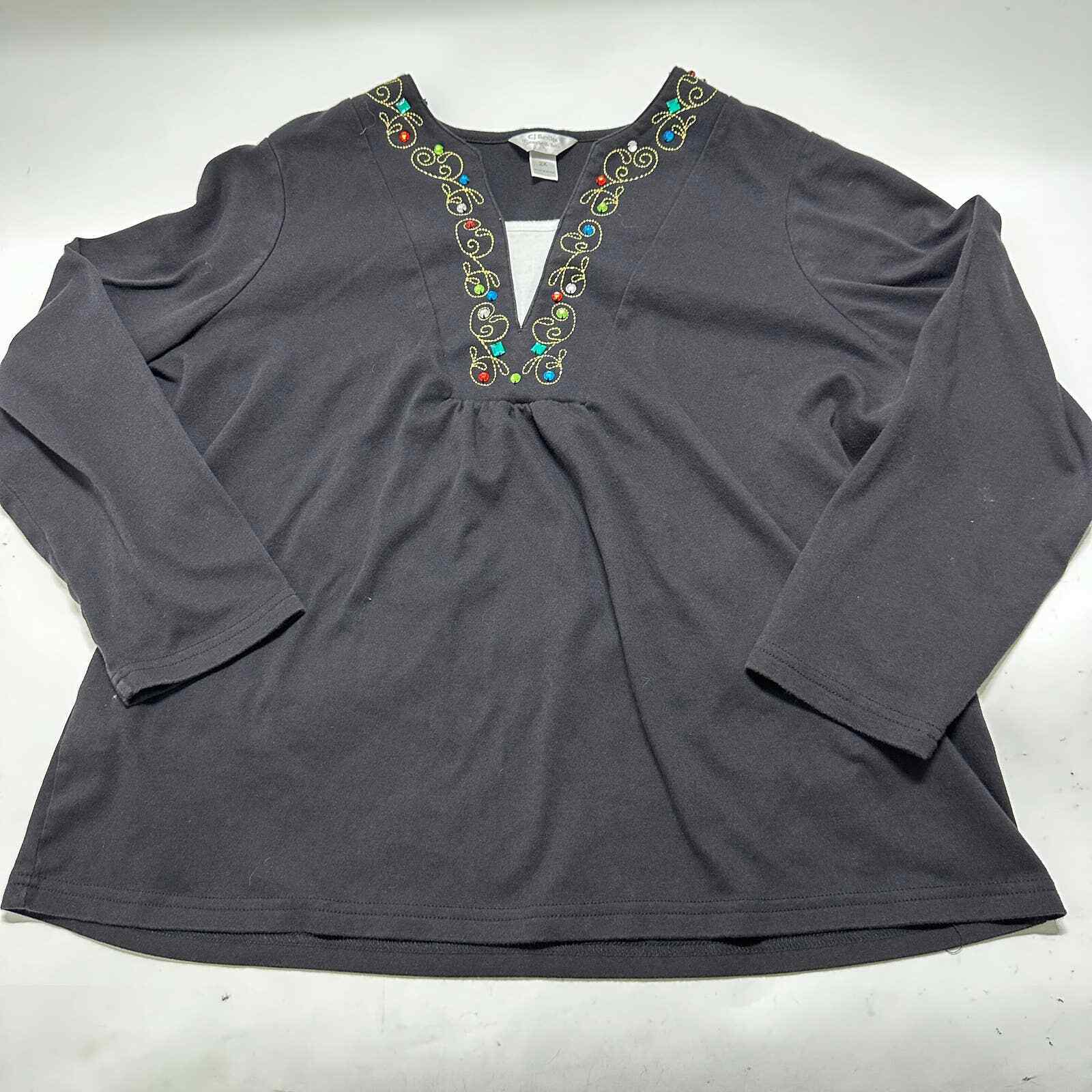 CJ Banks Tunic Top Women Plus 2X Black Bohemian eBay