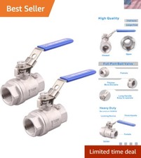 Full Port 304 Stainless Steel Ball Valve, Pack of 2 with Locking Handle 3/4" NPT