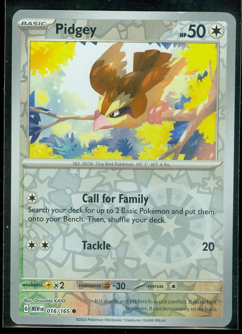 Pokemon PIDGEY 016/165 Pokemon 151 - Rev Holo - - MINT