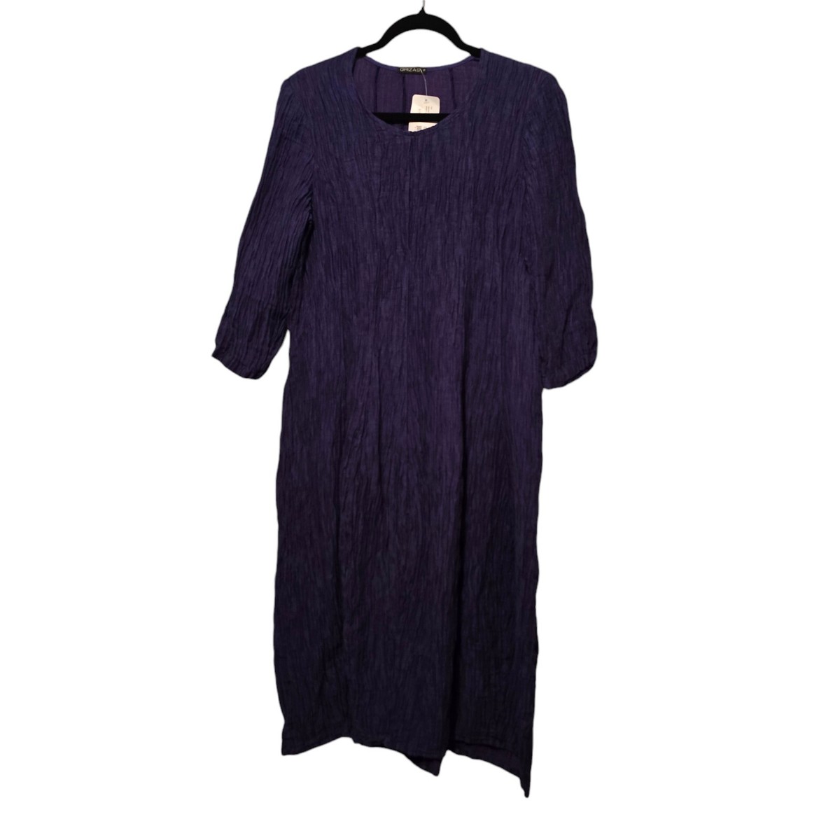 Grizas NWT $239 Dress Women SM Violet Lagenlook Crinkle Linen Silk