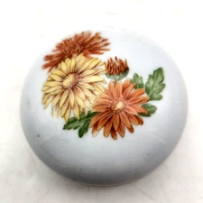 Round Ceramic Floral Trinket Dish Vintage 2.75"x1" Orange Yellow 