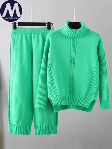 Sweaters Coats Set Women Wide-leg Pants Sets Autumn Winter 2 Pcs Coats - Bild 5 von 31