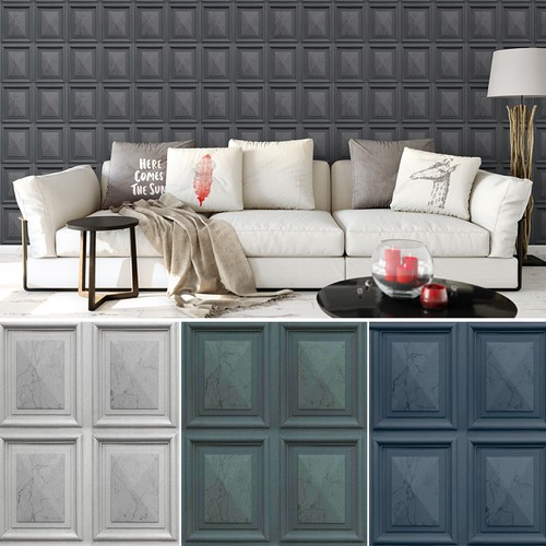 Marble Wood Panel Effect Wallpaper Luxury Grey Paste The Wall Vinyl