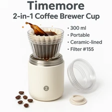 TIMEMORE Crystal Eye 300ml Portable Coffee Brewer Cup 2-in-1 Travel Brewing Set