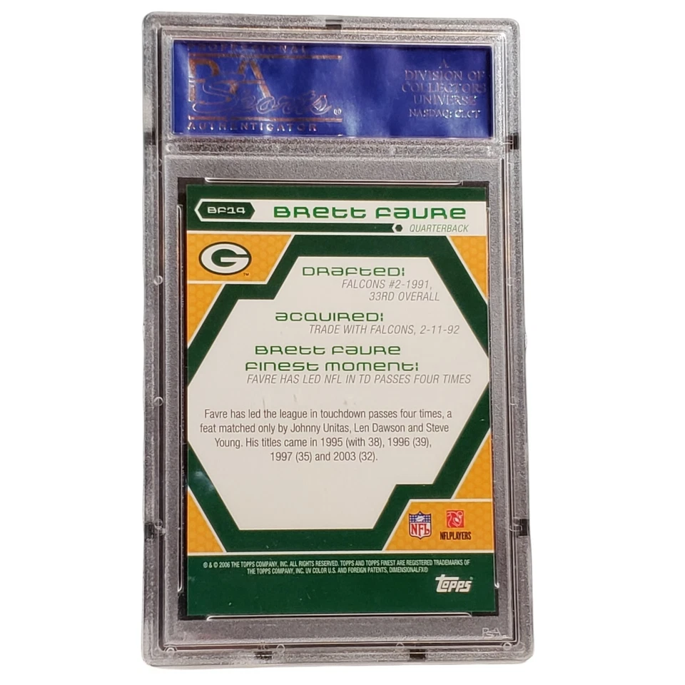 2006 Topps Finest Moments Red | Brett Favre | BF14 | PSA 10 | Pop 8 - Image 2 of 2