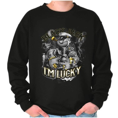 Popeye the Sailor Man Urban Gambler Im Lucky Womens or Mens Crewneck Sweatshirt