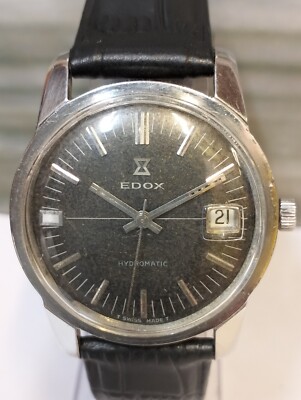 EDOX 21 JEWELS AUTOMATIC PATINA BLACK DIAL SWISS MEN FULL WORKING VINTAGE WATCH