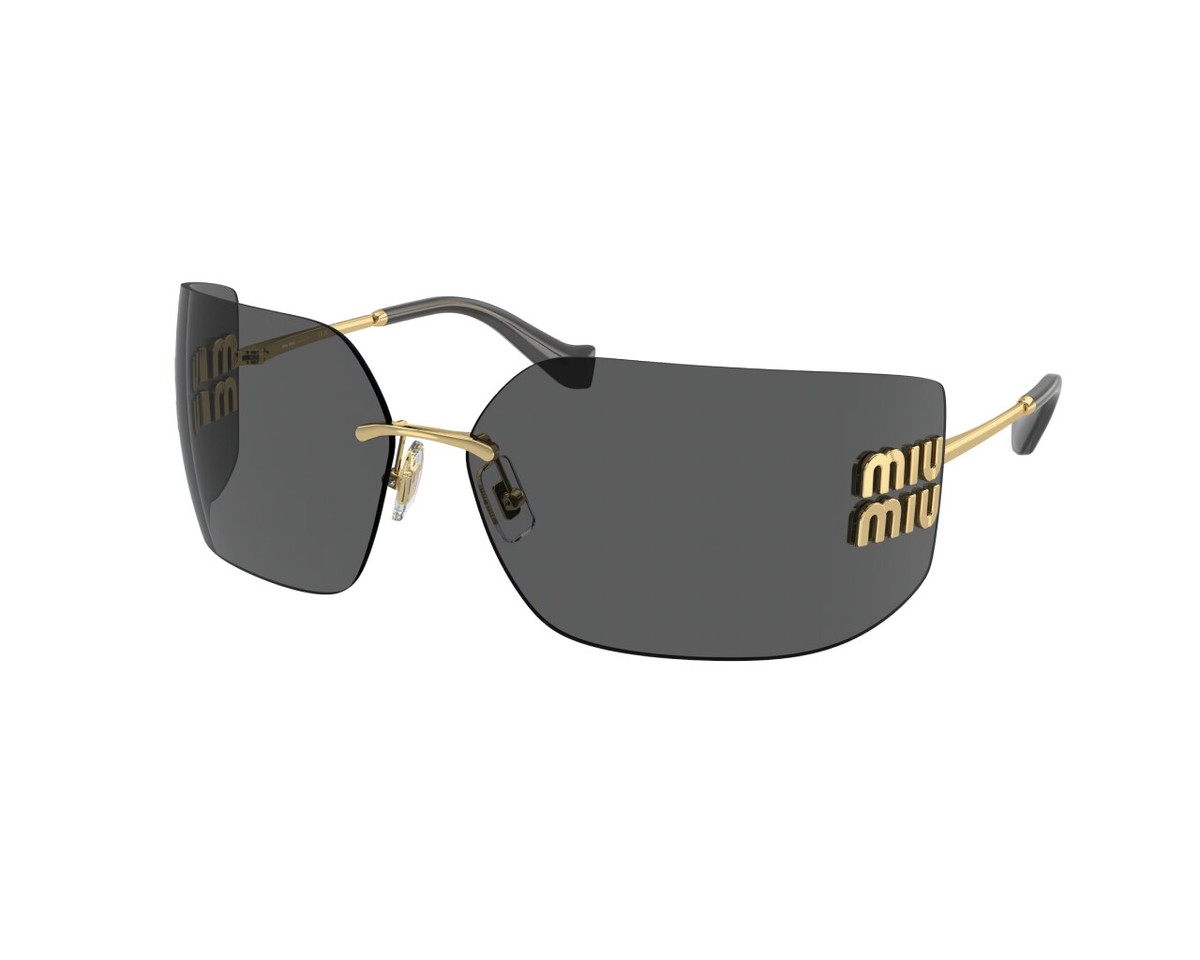 サングラス MIU MIU Woman Sunglasses Grey 0MU54YS 5AK30B Miu Miu Sunglasses MU 54YS Gold Light Grey 5AK3/0B Logo