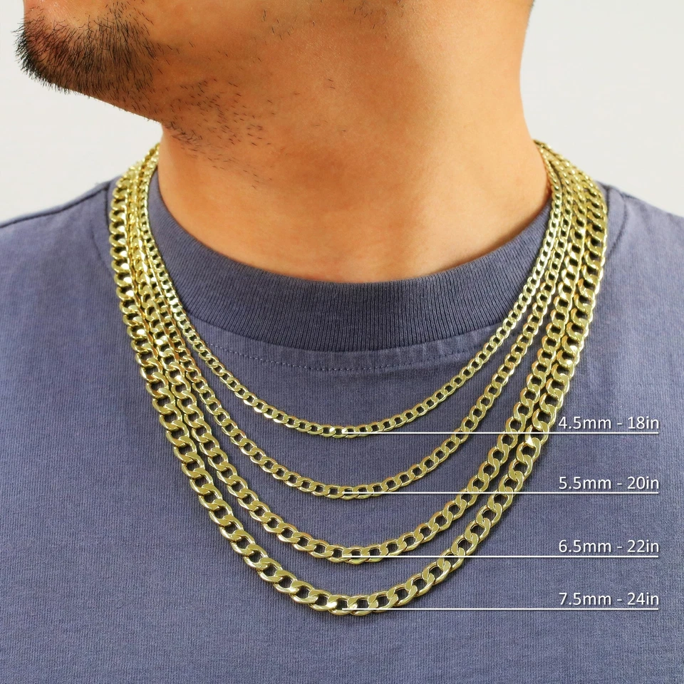 Pulsera Collar Cadena Cubana Bordillo Bordillo Oro Amarillo 10K 2mm-7.5mm Hombres Mujeres 7"-30" Foto 4 de 4
