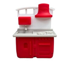 Little Tikes Dollhouse Kitchen Unit Red White Stove Microwave Sink Oven